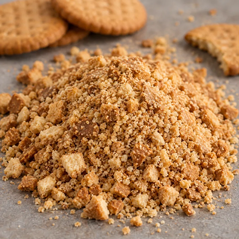 Referencia de galleta molida y migas sobre un plato